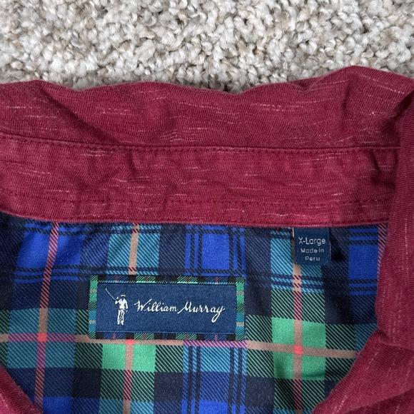 William Murray Polo Shirt Mens XL Red Heather Knit Plaid Trim Short Sleeve Golf - Picture 2 of 11